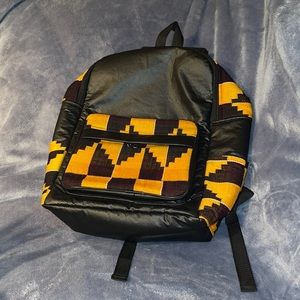 HANDMADE MUDCLOTH and FAUX VEGAN LEATHER BACKPACK from Ghana, Africa.